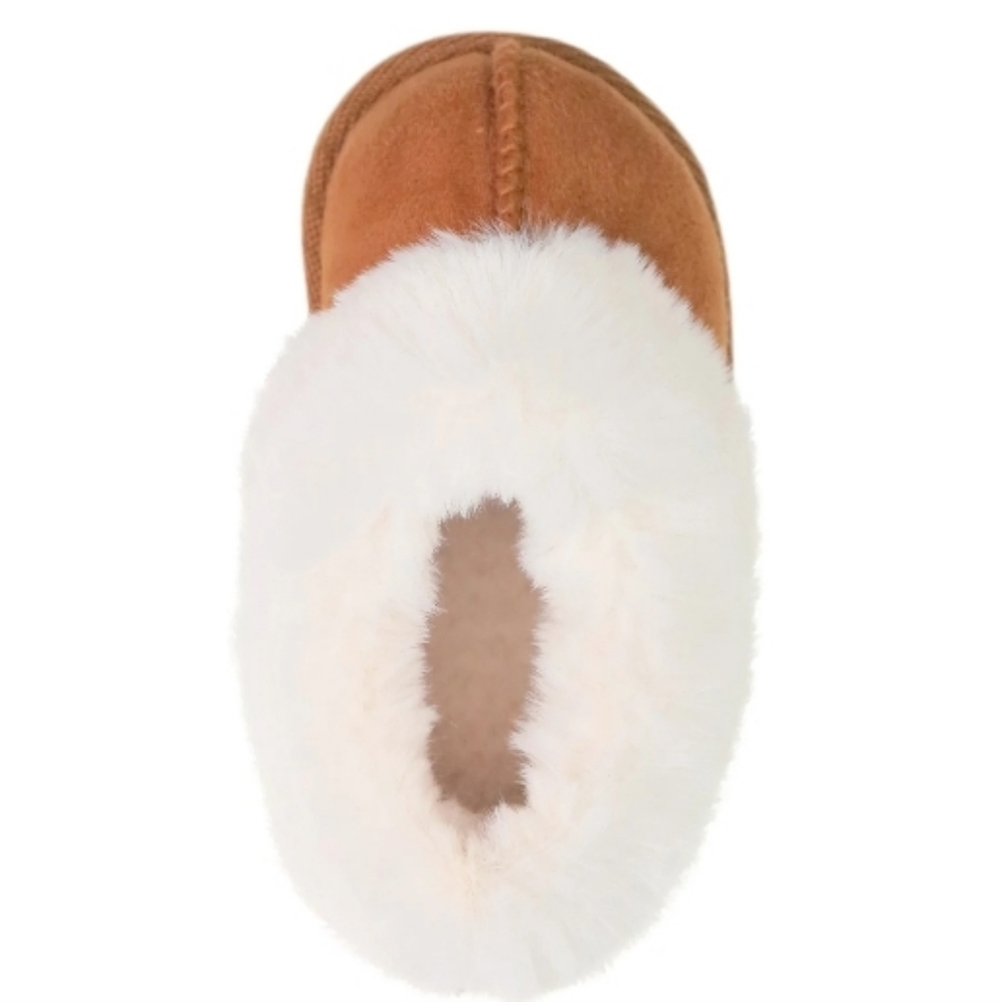 🧩♡Wonder Nation Tan Faux-Suede Baby Booties with White Faux-Fur Cuff - Picture 4 of 6